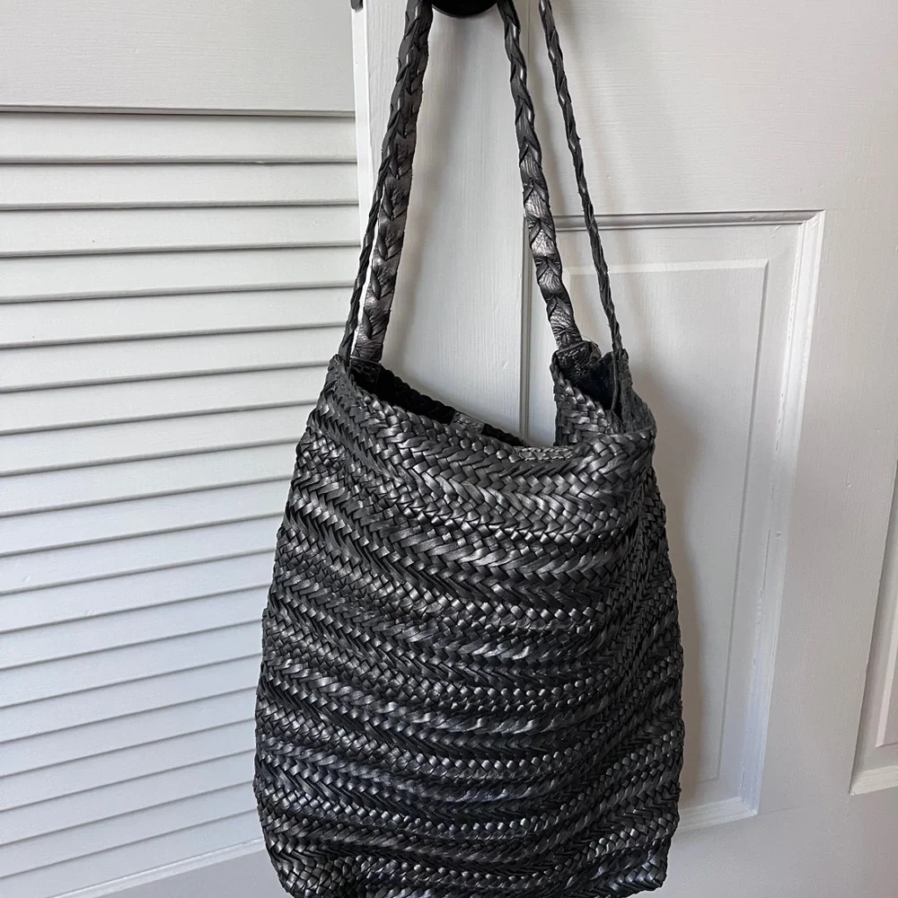 Latico Leather Woven Metallic Tote Bag - Silver - Picture 2 of 6